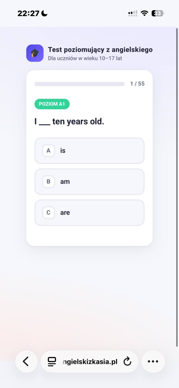 Test poziomujący na platformie kursu